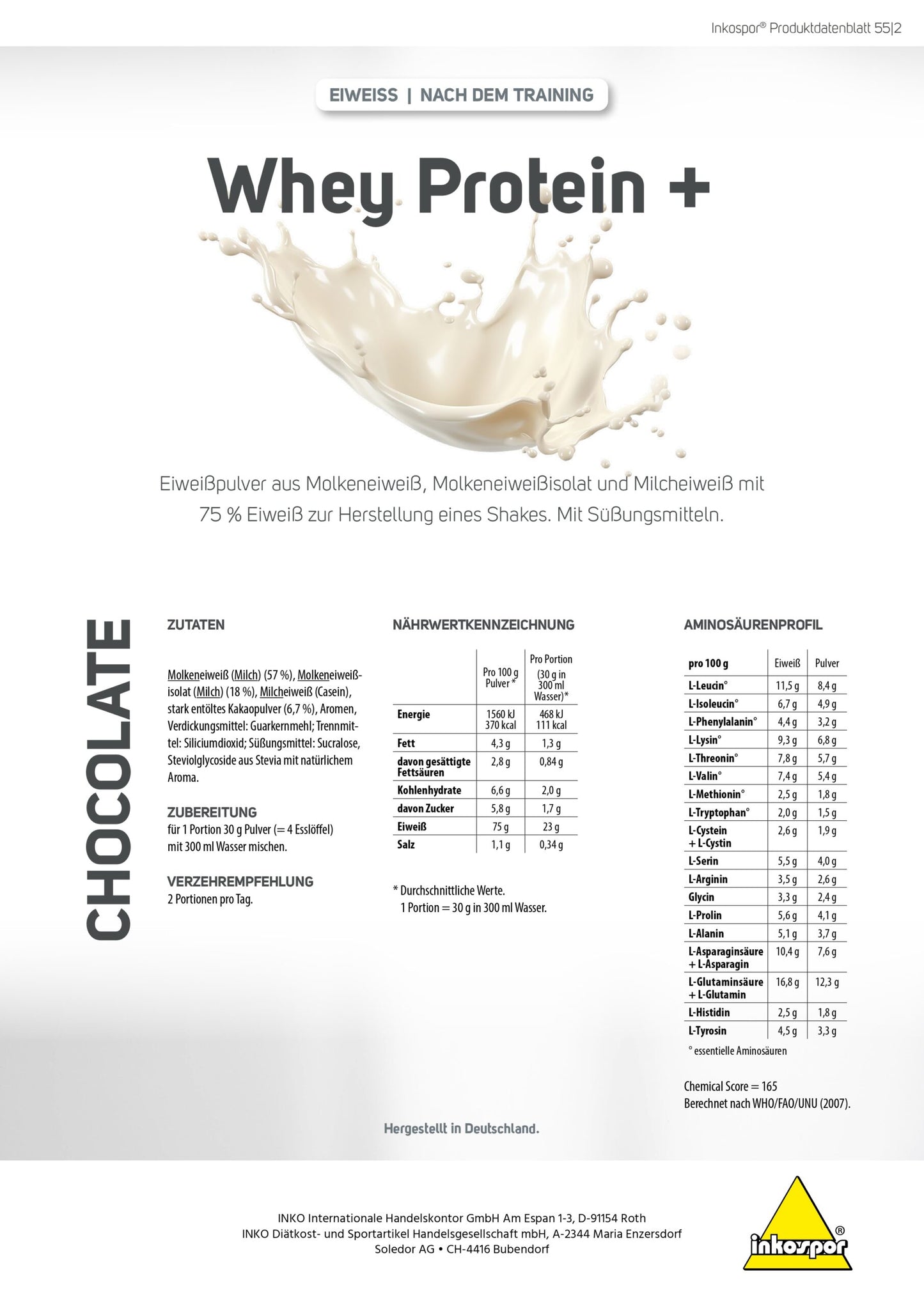 Produktbild INKOSPOR Whey Protein+ Schoko, 500 g