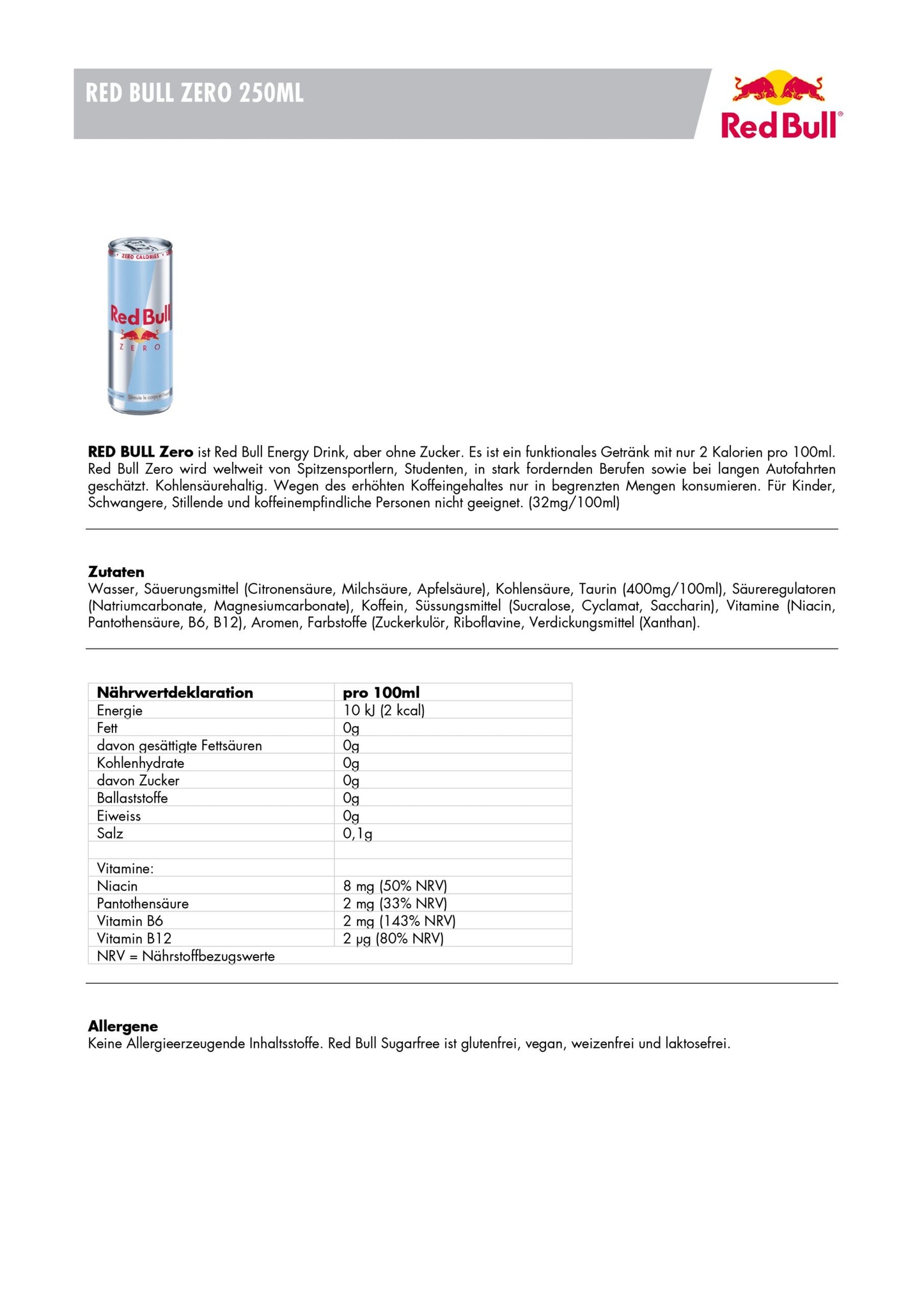 Produktbild Red Bull ZERO, 24 x 250 ml