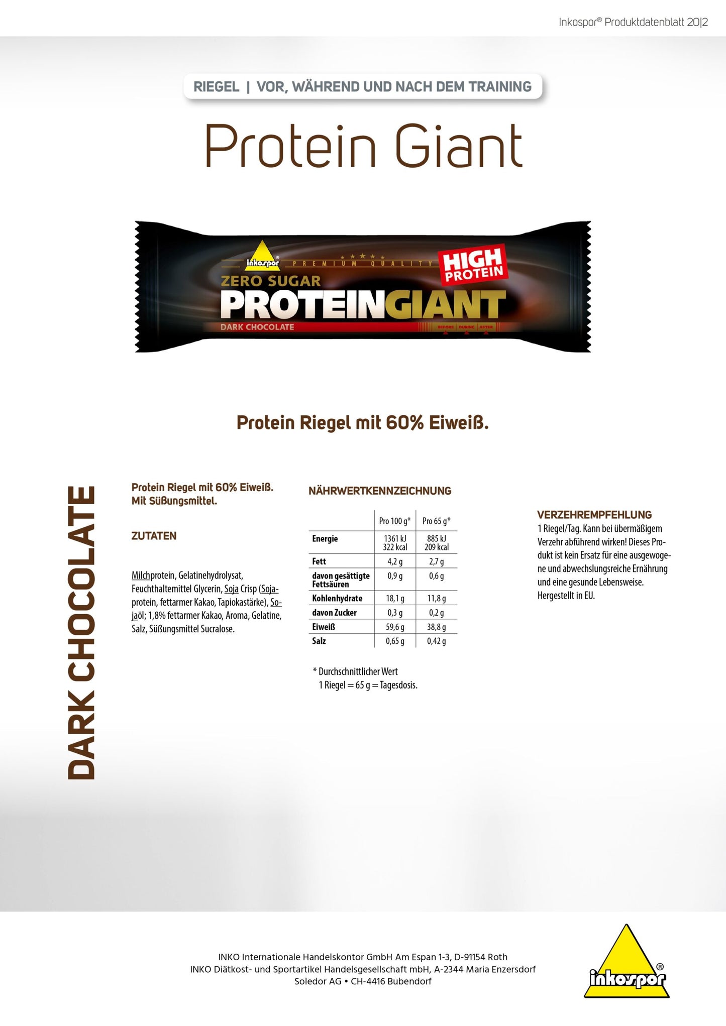 Produktbild X-TREME Protein Giant-Riegel Dark Chocolate, 24 x 65 g