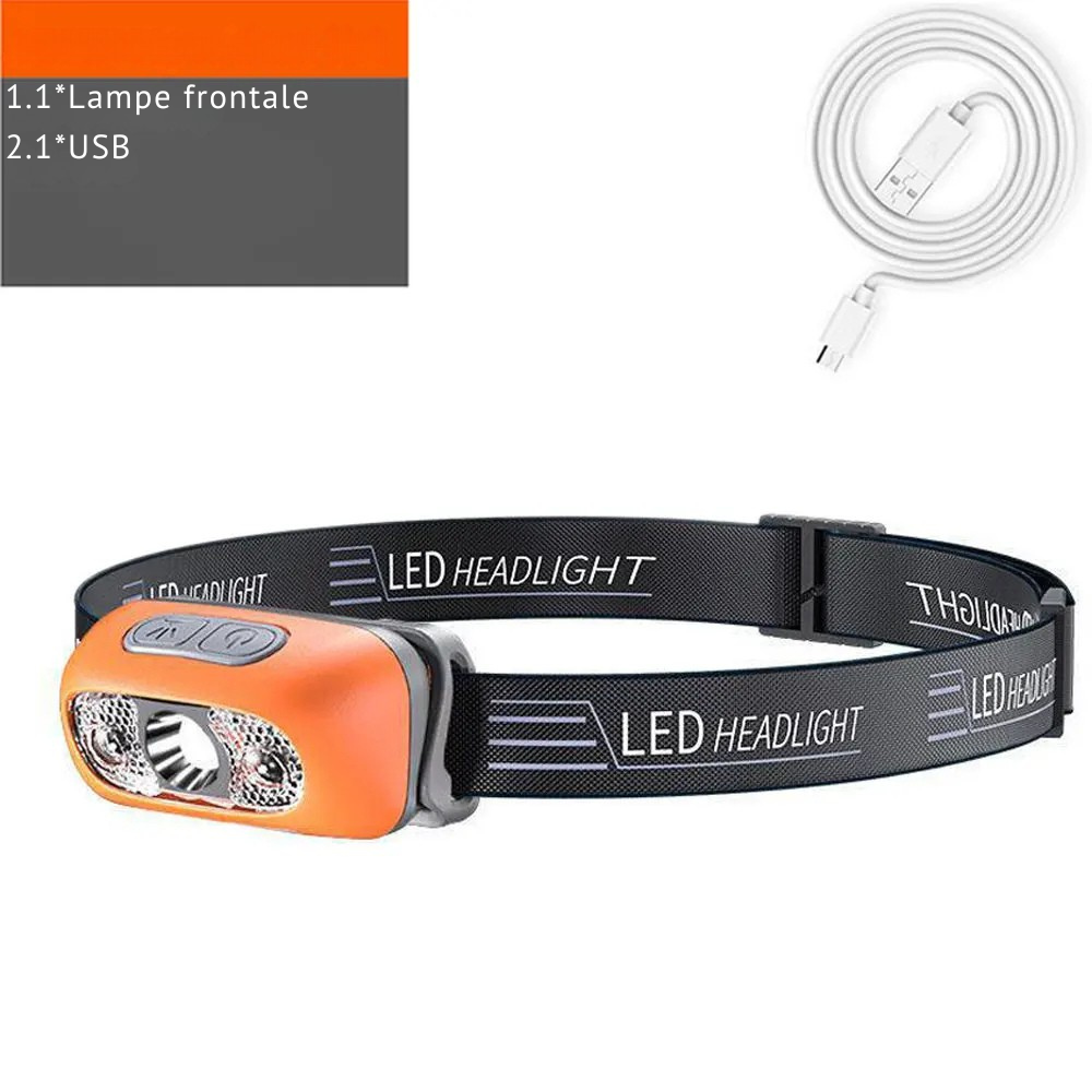 Lampe Frontale à Induction Rechargeable USB – LED Puissante pour Randonnée, Camping et Pêche