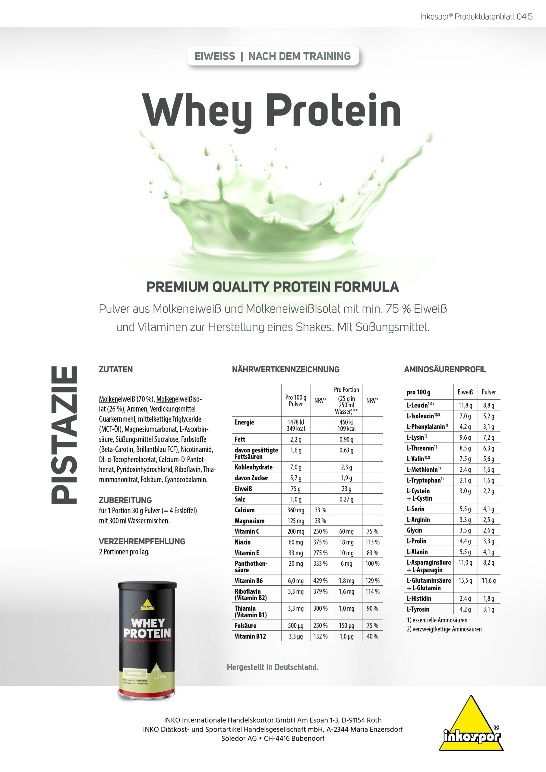 Produktbild INKOSPOR Whey Protein Pistazie, 600 g