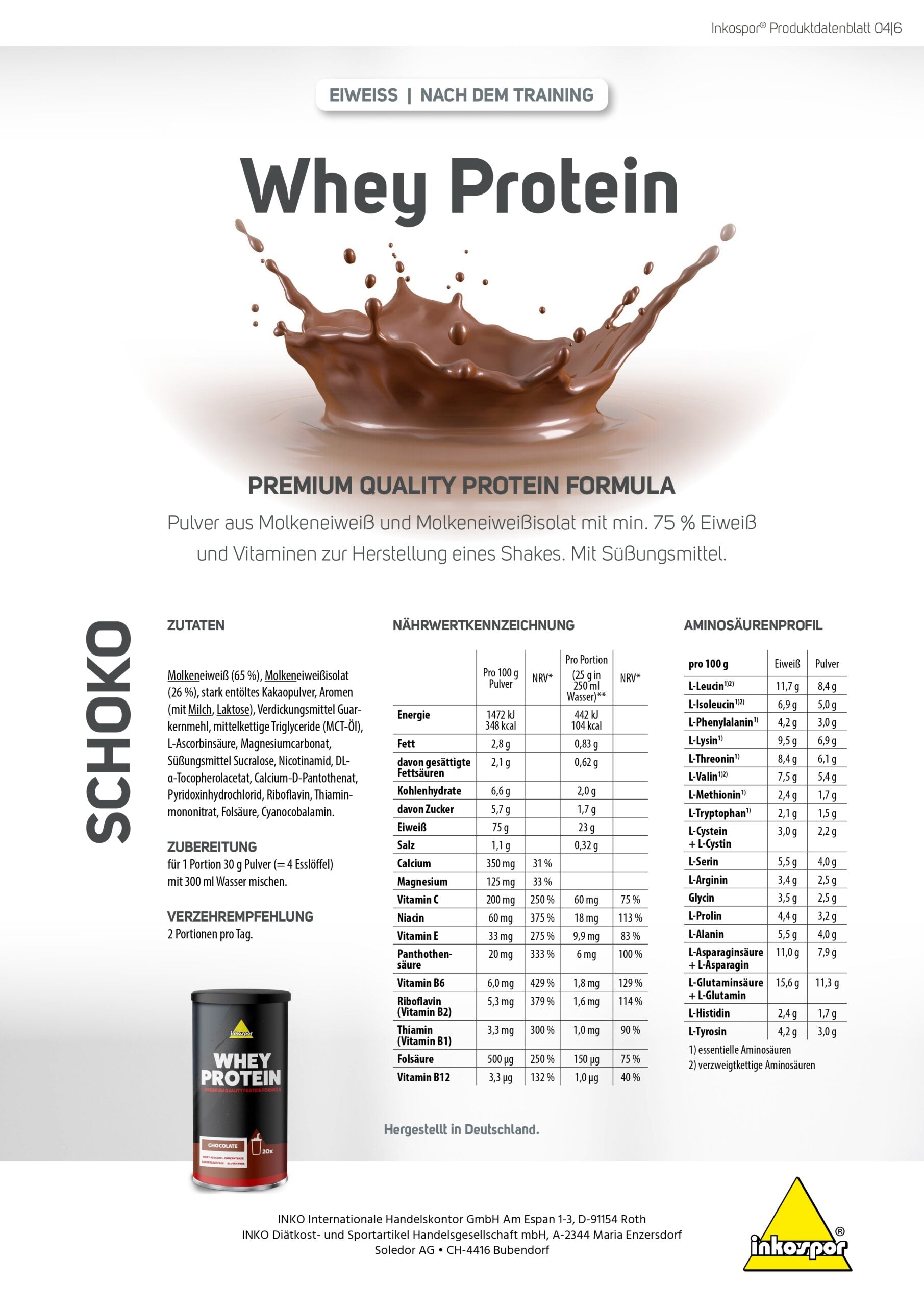 Produktbild INKOSPOR Whey Protein Schoko, 600 g