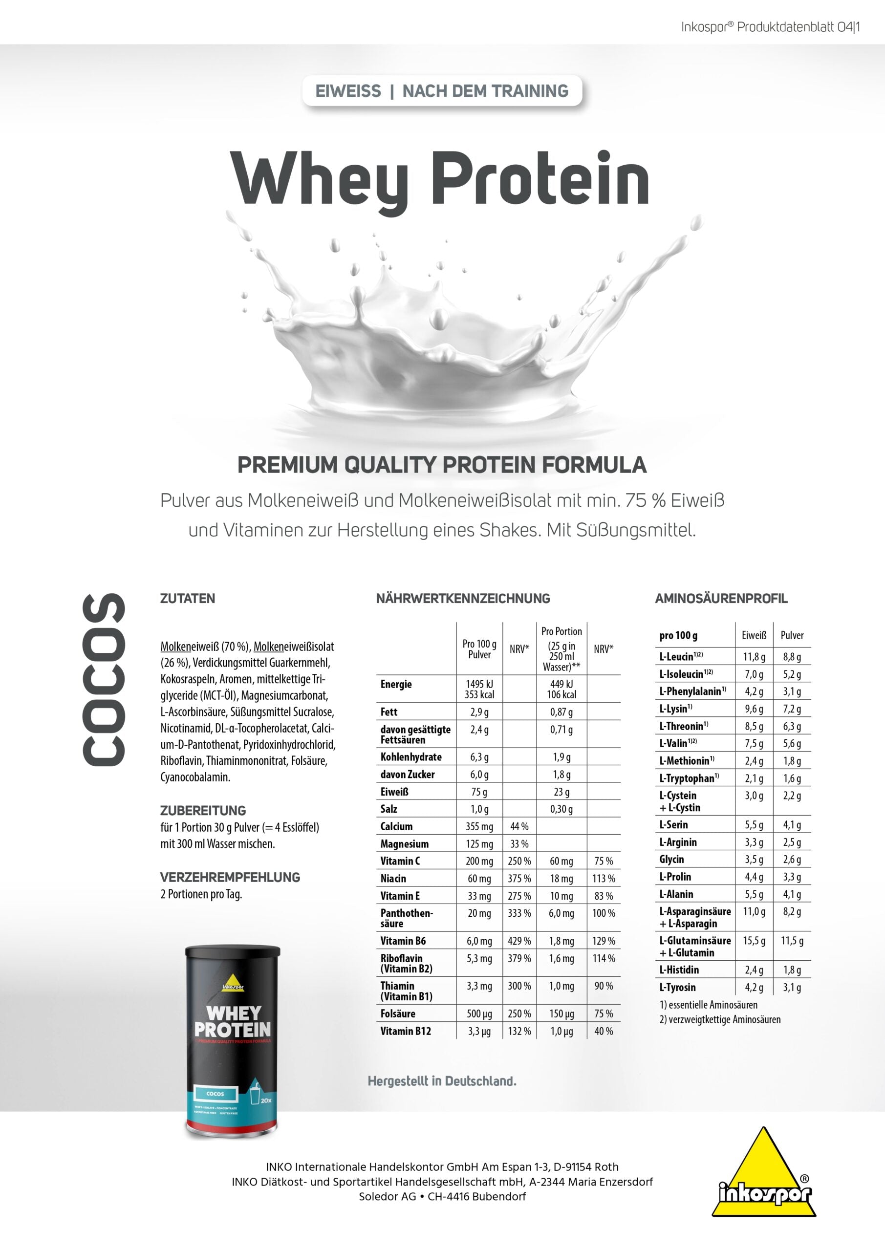 Produktbild INKOSPOR Whey Protein Cocos, 600 g