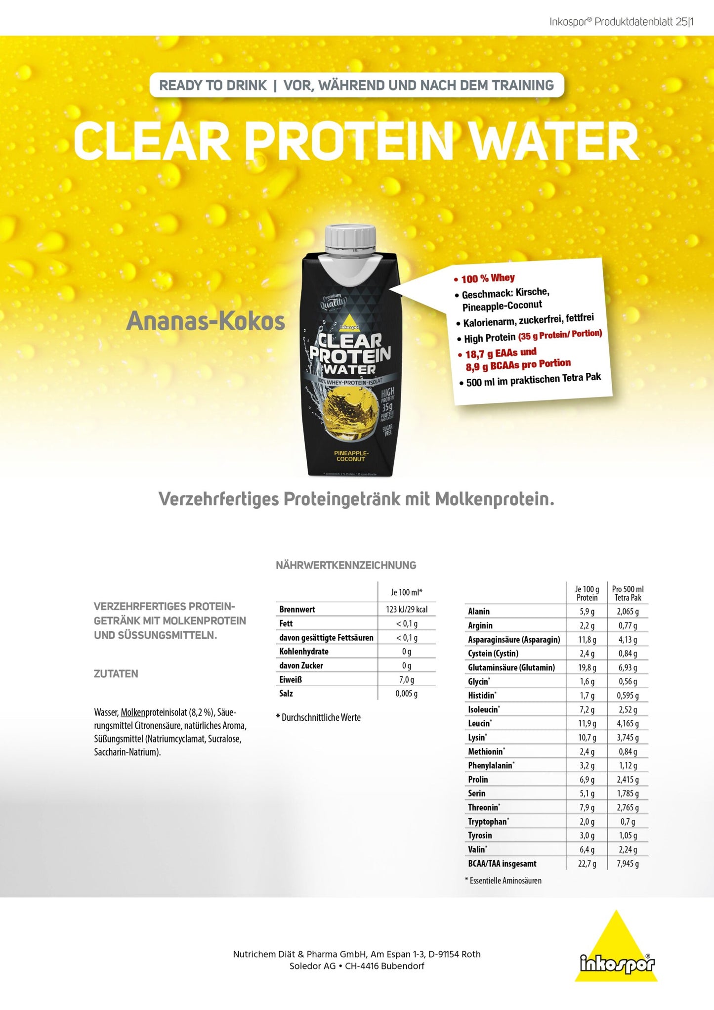 Produktbild inkospor WHEY WATER Ananas-Kokos, 12 x 500 ml Tetra Paks