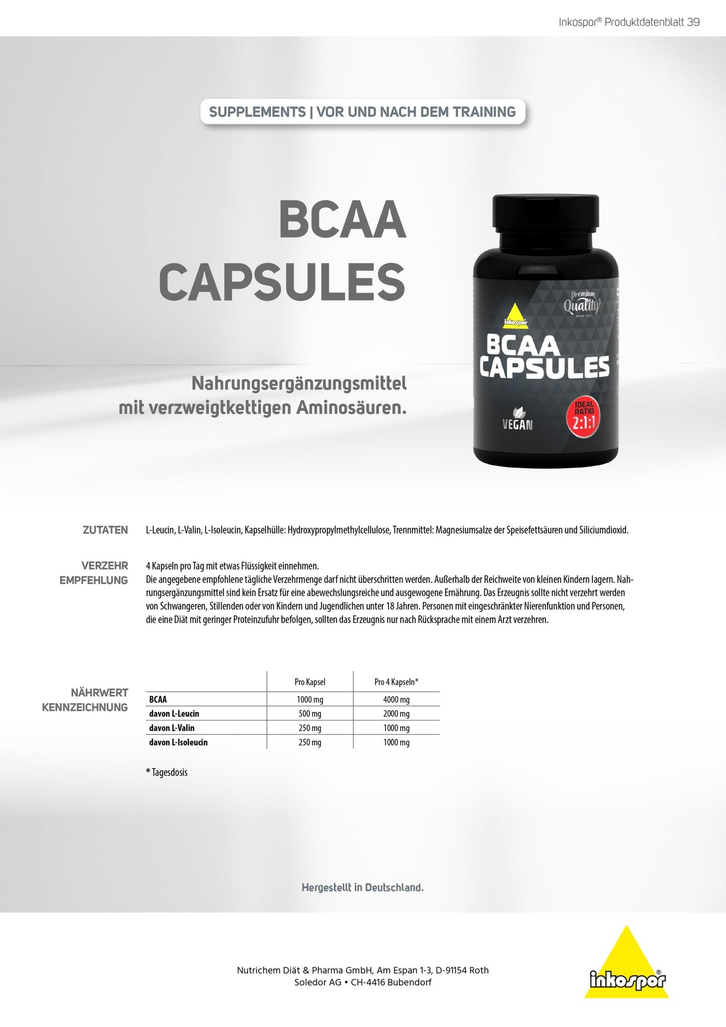 Produktbild INKOSPOR BCAA, 120 Kapseln