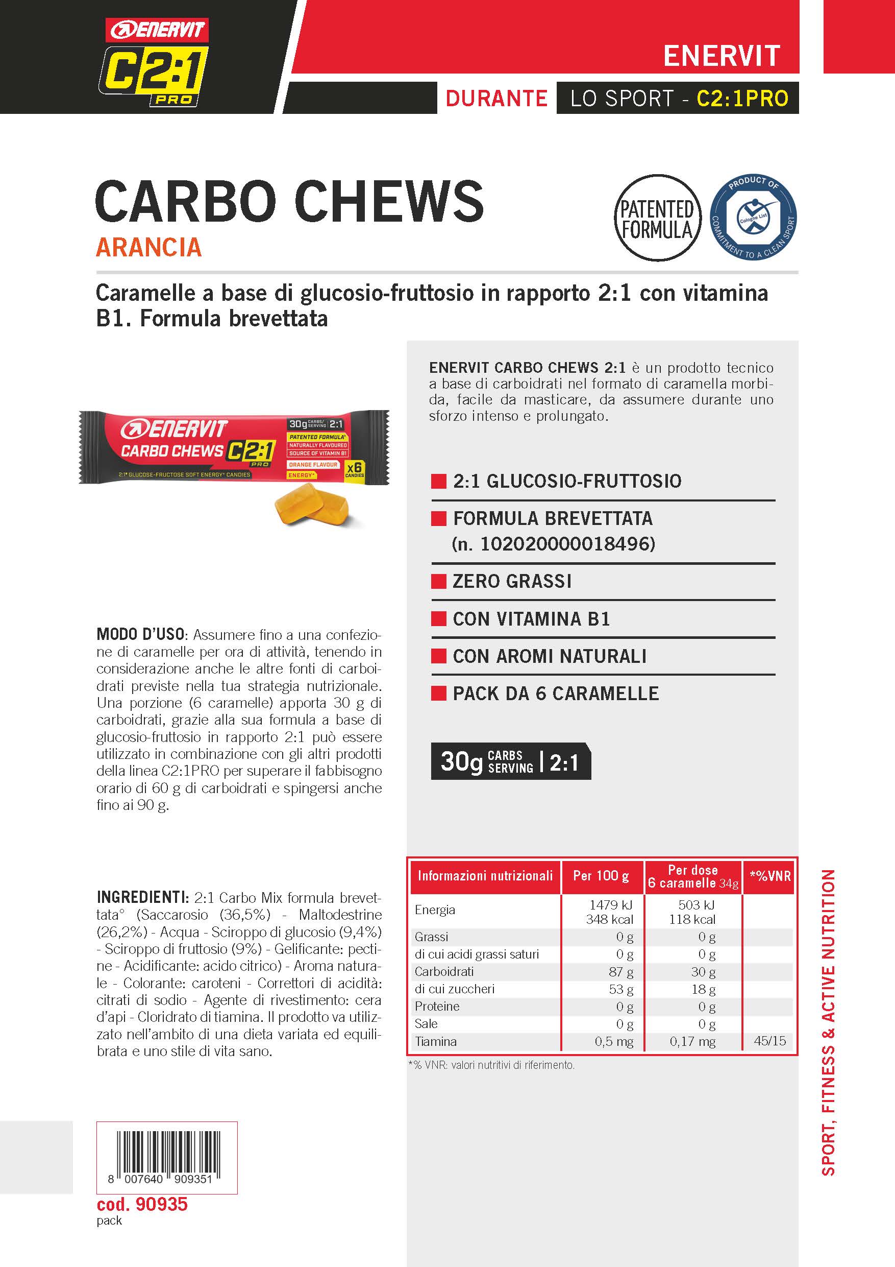 Produktbild ENERVIT C2:1 Carbo Chews Orange, 30 x 34 g(6 candies)