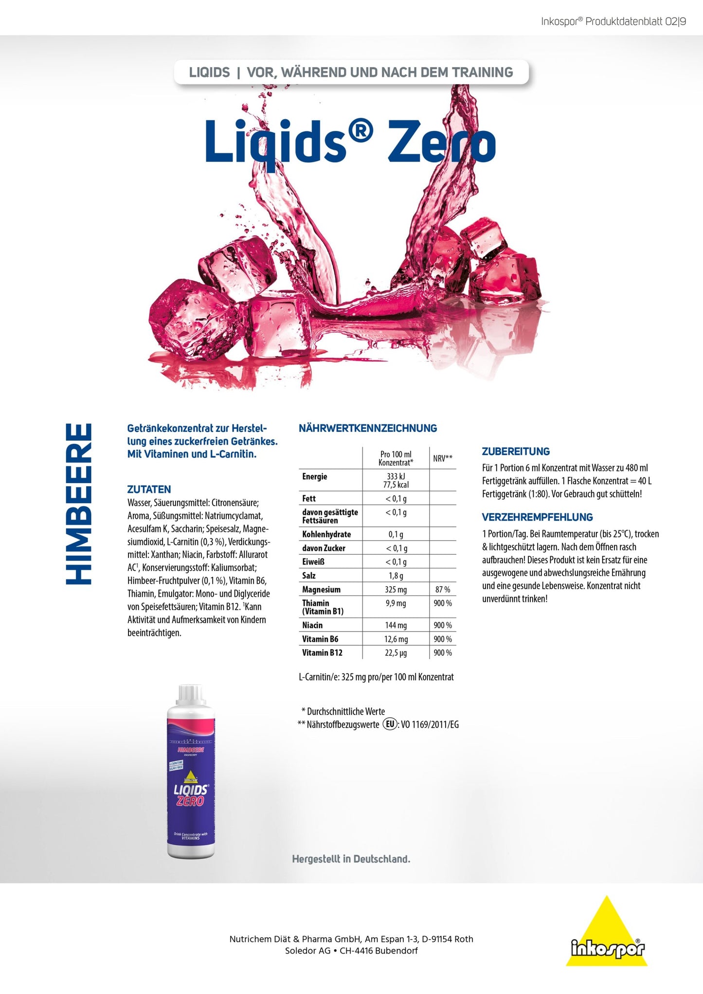 Produktbild ACTIVE Liqids Zero Himbeere, 500 ml "NEU" (1:80)