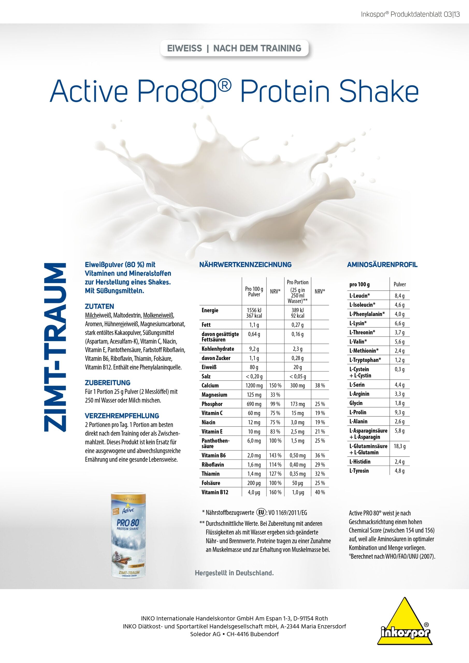 Produktbild ACTIVE Pro 80 Zimt-Traum, 525 g