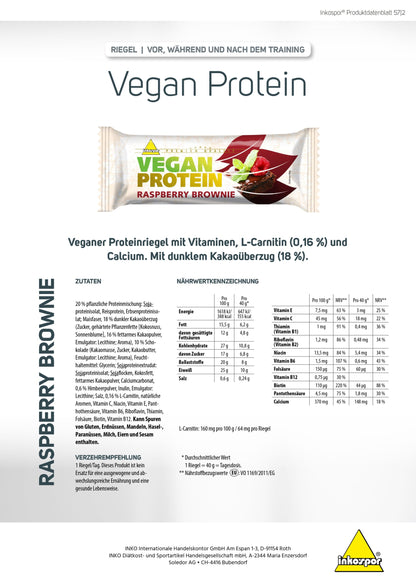 Produktbild INKOSPOR Vegan Protein Riegel Raspberry-Brownie, 28 x 40 g