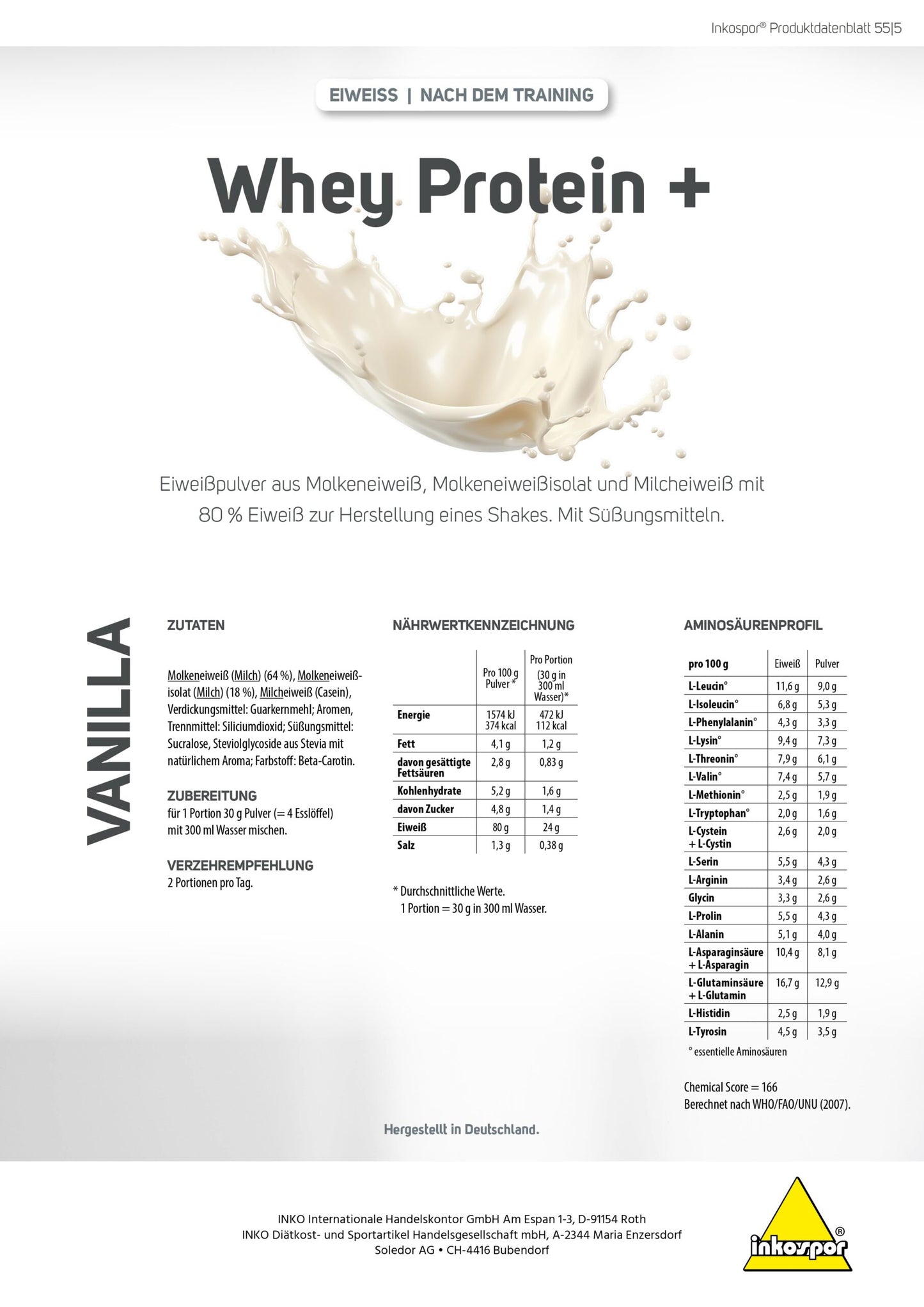 Produktbild INKOSPOR Whey Protein+ Vanille, 500 g