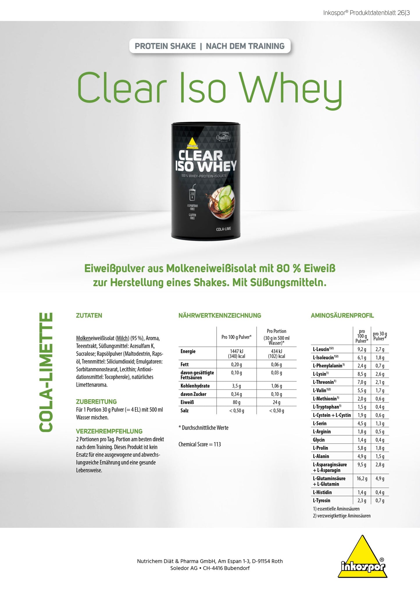 Produktbild INKOSPOR Clear Iso Whey Cola-Lime, 300 g