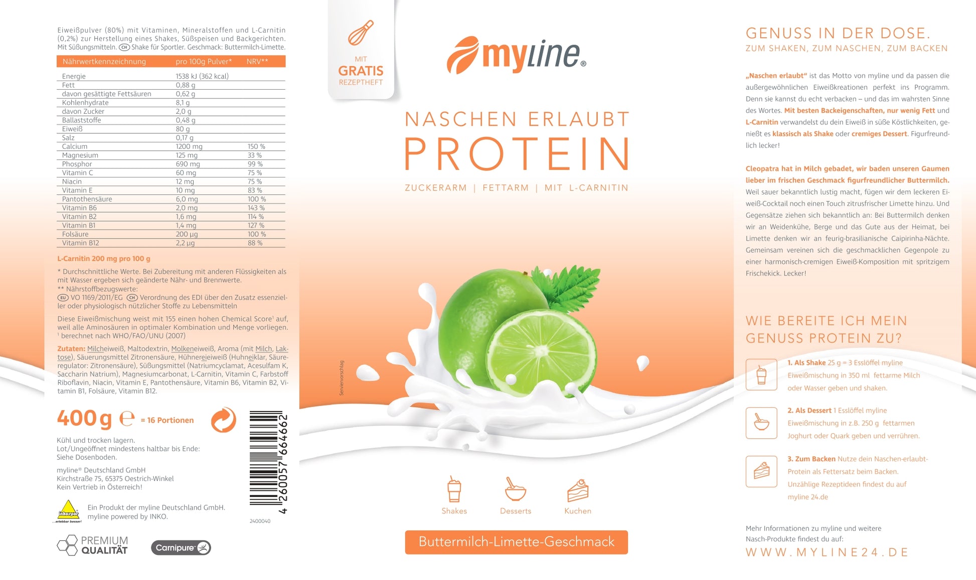 Produktbild MyLine-Eiweiss Buttermilch-Limette, 400 g