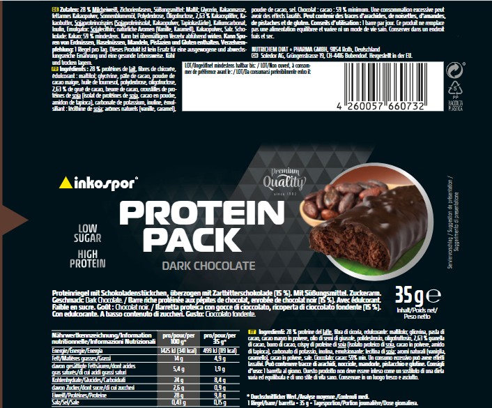 Produktbild INKOSPOR Protein Pack-Riegel Dark Chocolate, 16 x 35 g