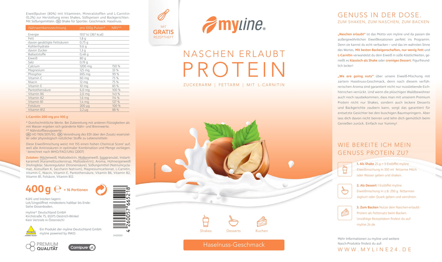 Produktbild MyLine-Eiweiss Haselnuss, 400 g