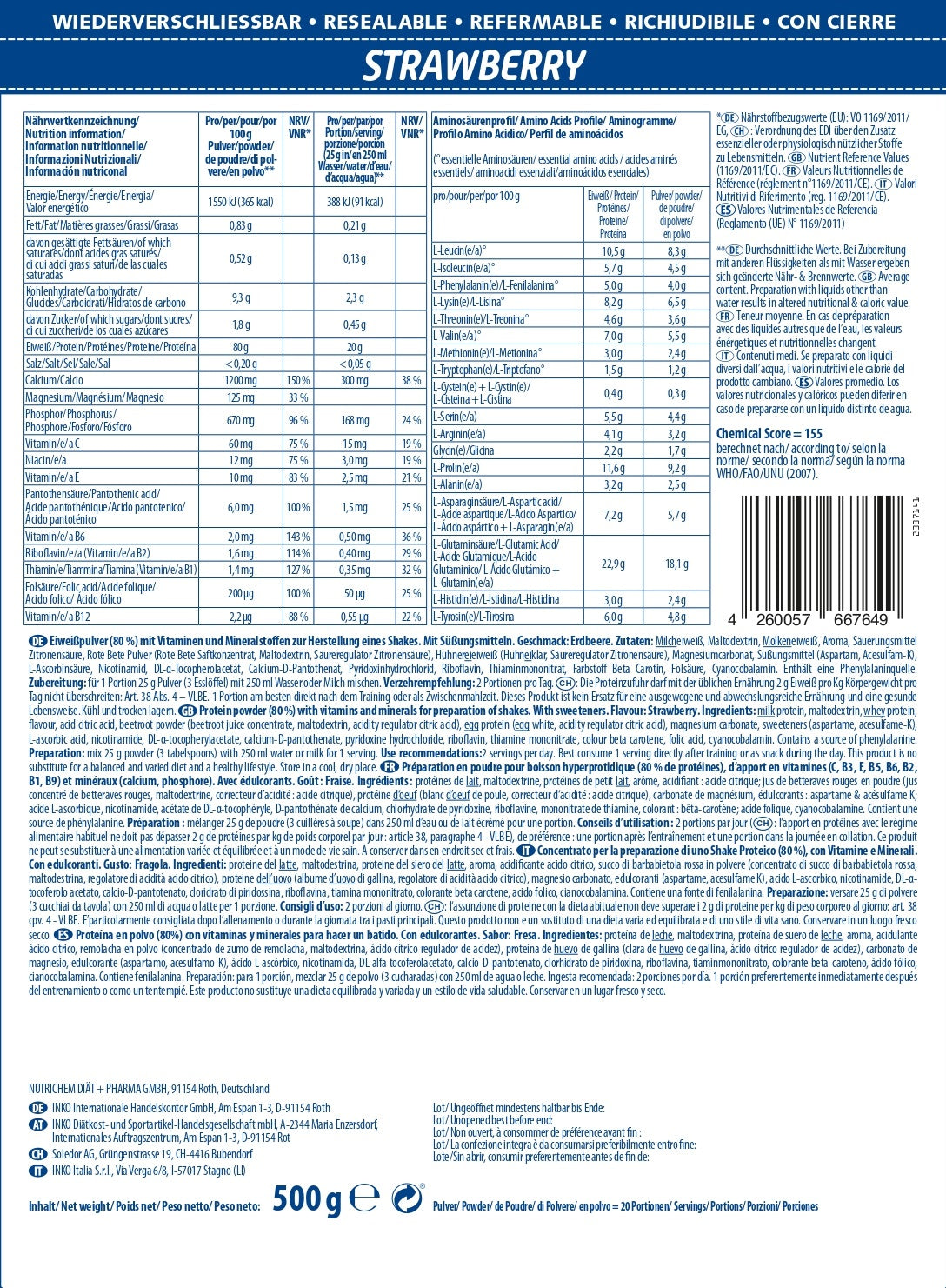 Produktbild ACTIVE Pro 80 Erdbeere, 500 g