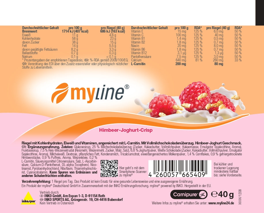 Produktbild MyLine-Riegel Himbeer-Joghurt-Crisp, 24 x 40 g