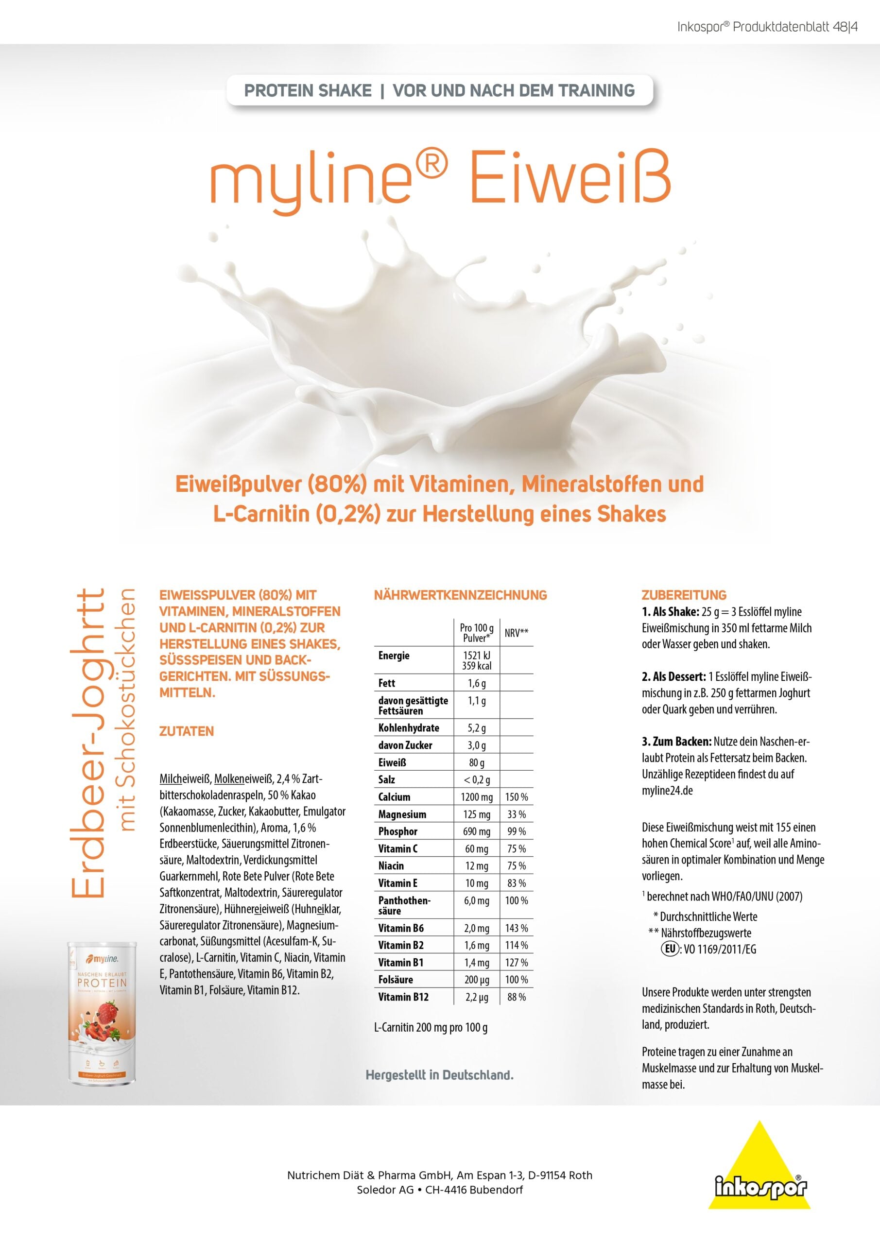 Produktbild MyLine-Eiweiss Erdbeer-Joghurt mit Schokostückchen, 400 g