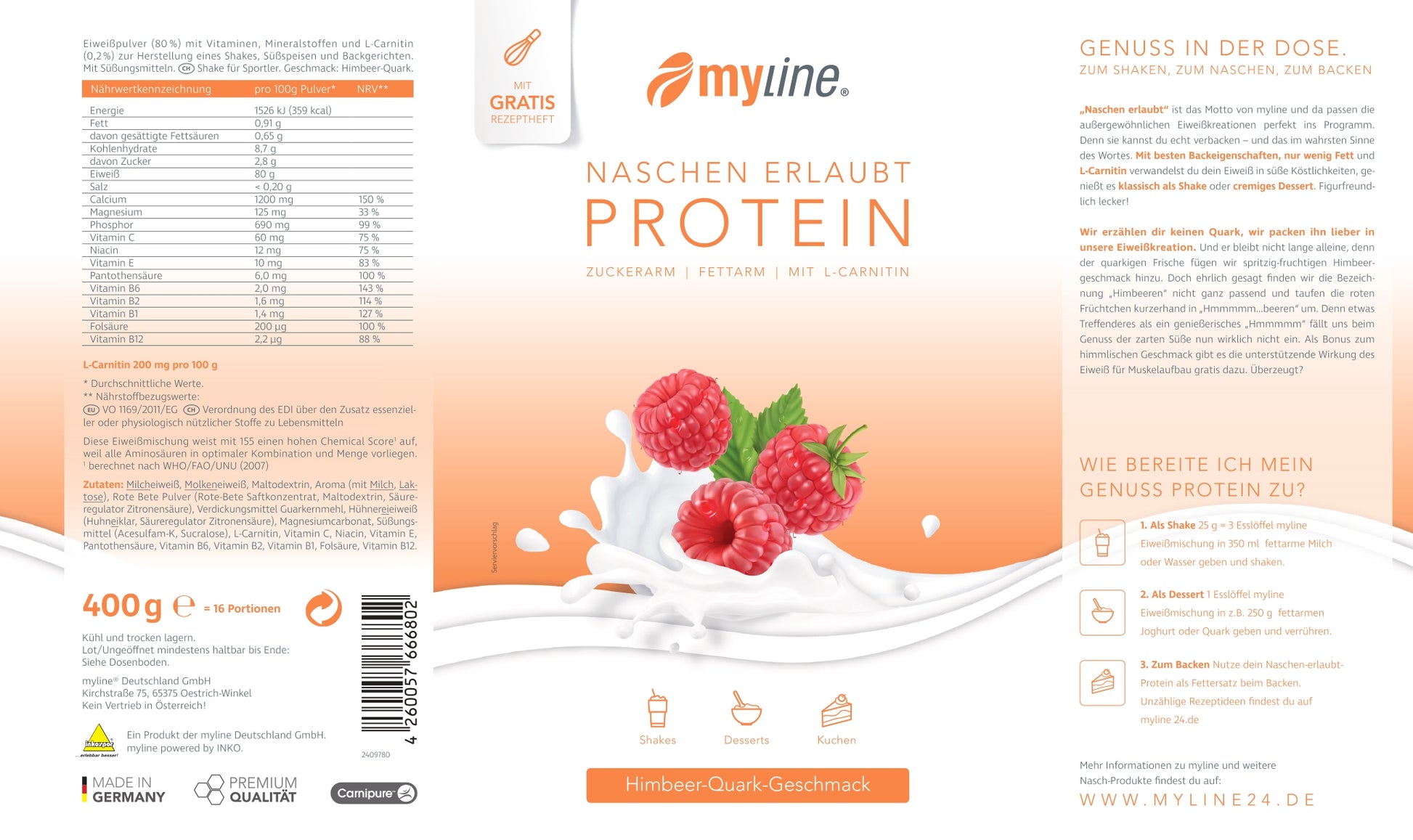 Produktbild MyLine-Eiweiss Himbeer-Quark, 400 g