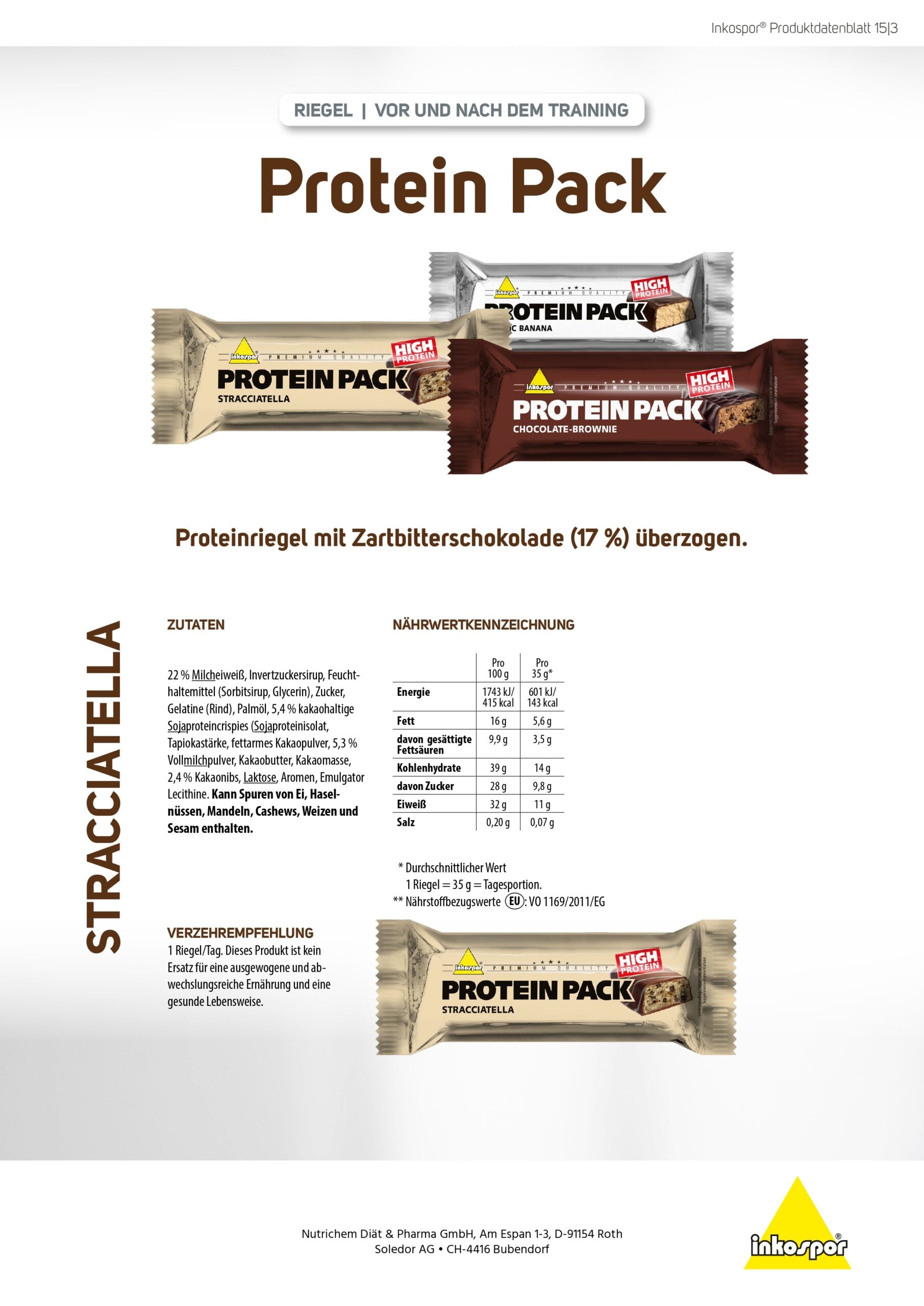 Produktbild INKOSPOR Protein Pack-Riegel Stracciatella, 24 x 35 g