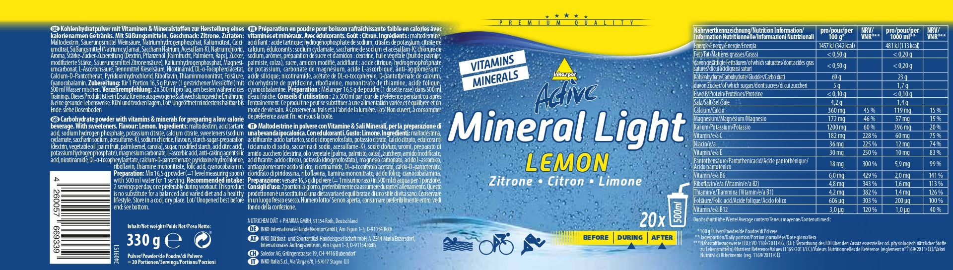 Produktbild ACTIVE Mineral Light Zitrone, 330 g