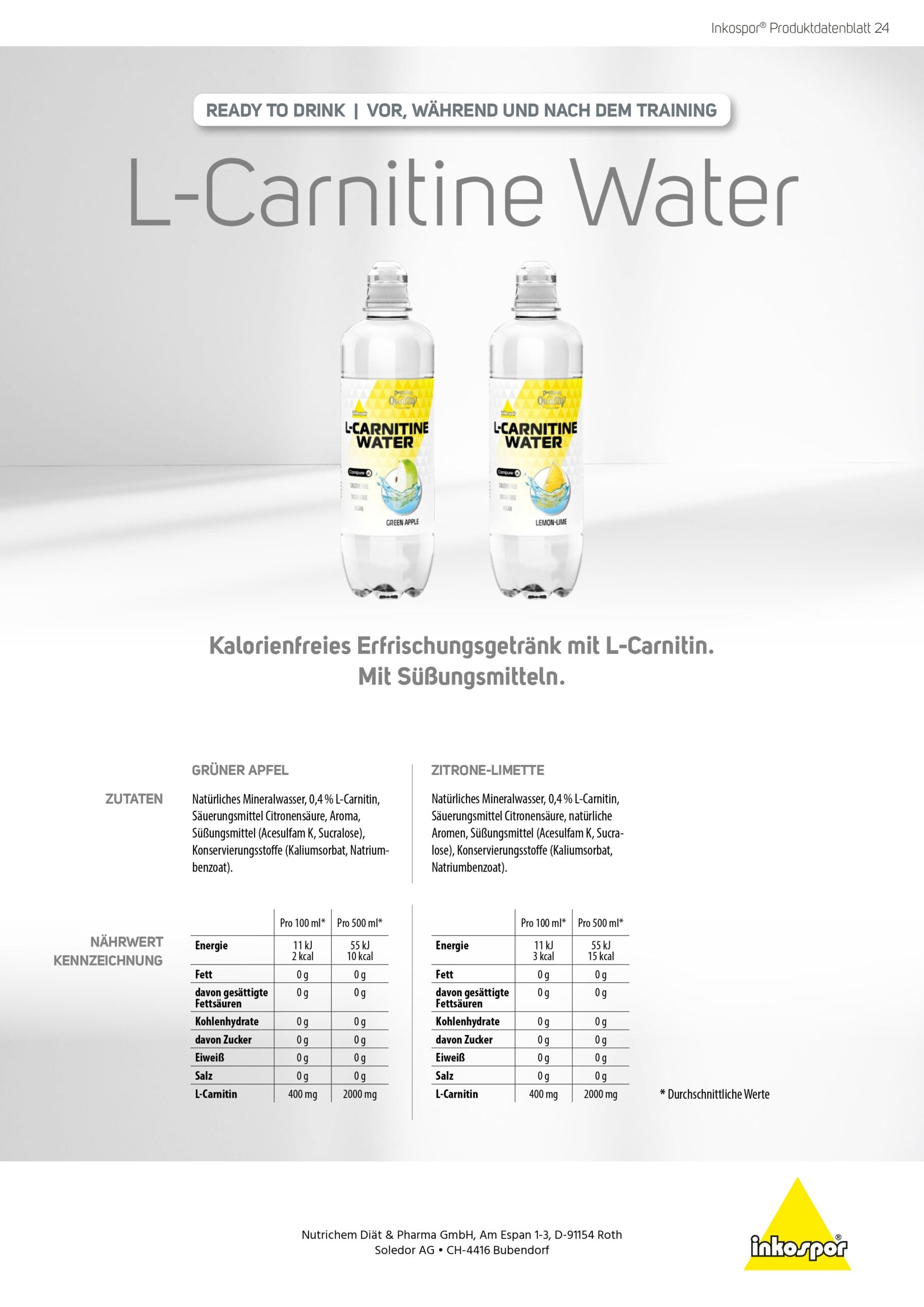 Produktbild ACTIVE L-Carnitine Water Zitrone-Limette, 18 x 500 ml