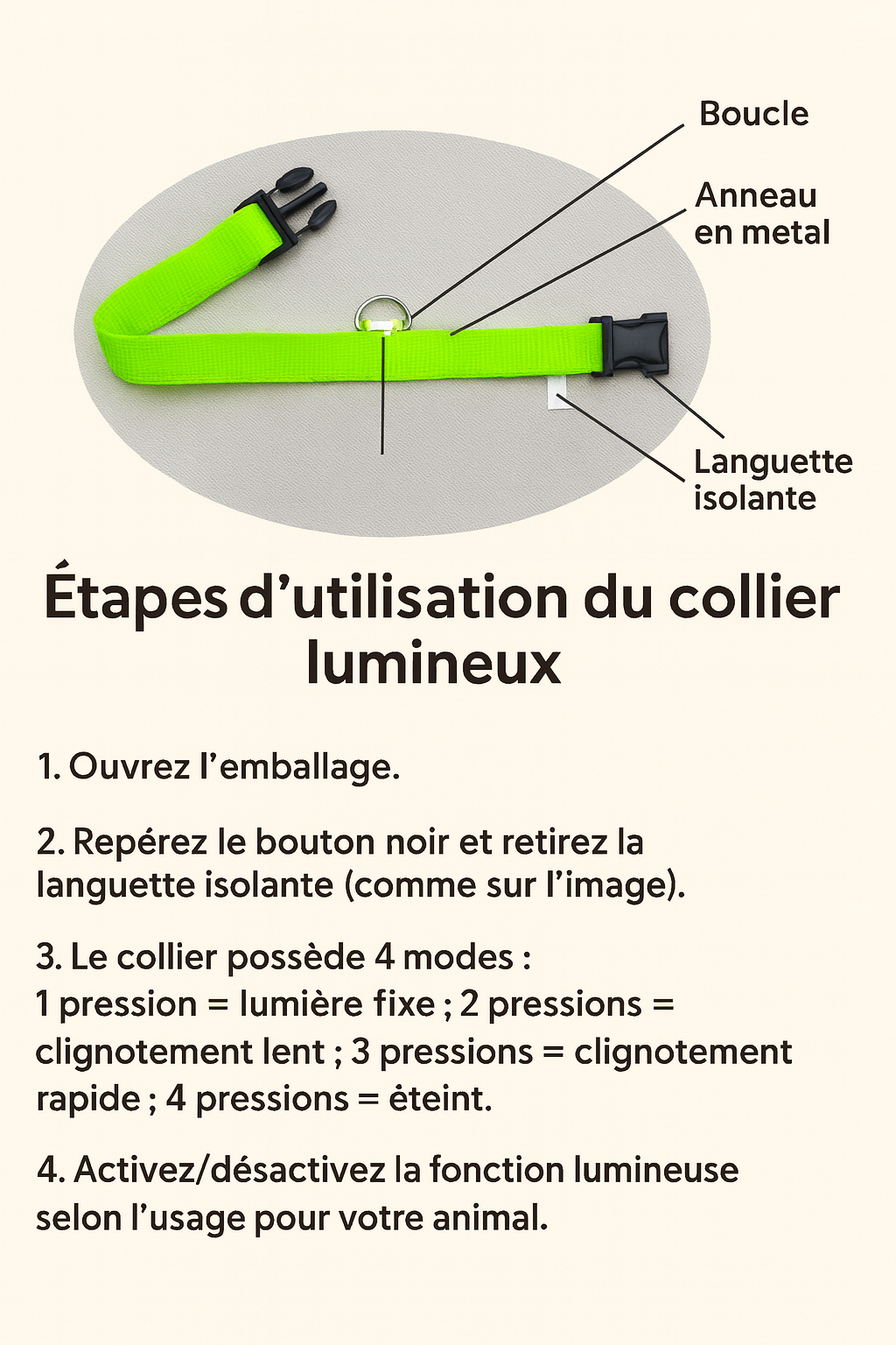 Collier Lumineux LED pour Chien – 4 Modes, Réglable, Nylon Résistant
