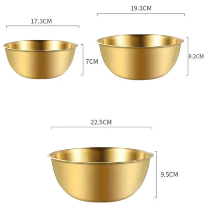 Bols de Cuisine en Inox & Doré – Individuels ou Set 3 Tailles avec Panier