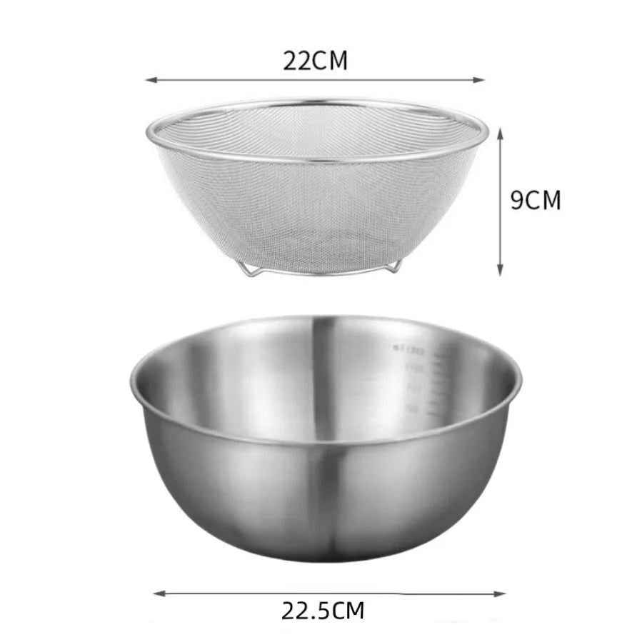 Bols de Cuisine en Inox & Doré – Individuels ou Set 3 Tailles avec Panier