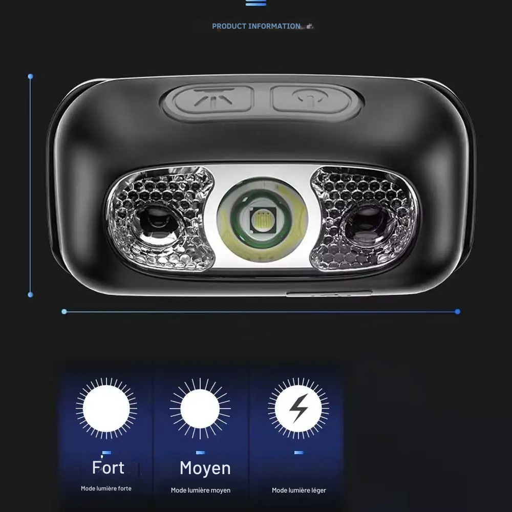Lampe Frontale à Induction Rechargeable USB – LED Puissante pour Randonnée, Camping et Pêche